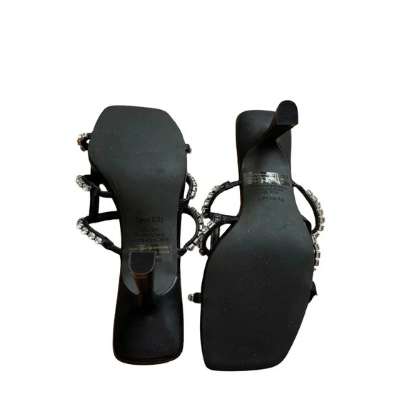 Open Edit Daphne Black Sandals Heel Crystal Embellishments Square Toe size 9 New - Picture 6 of 10